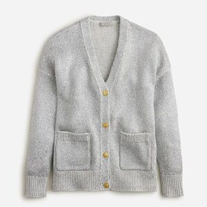 J. Crew Silver Sequin Knit V‑Neck Cardigan with Gold Buttons